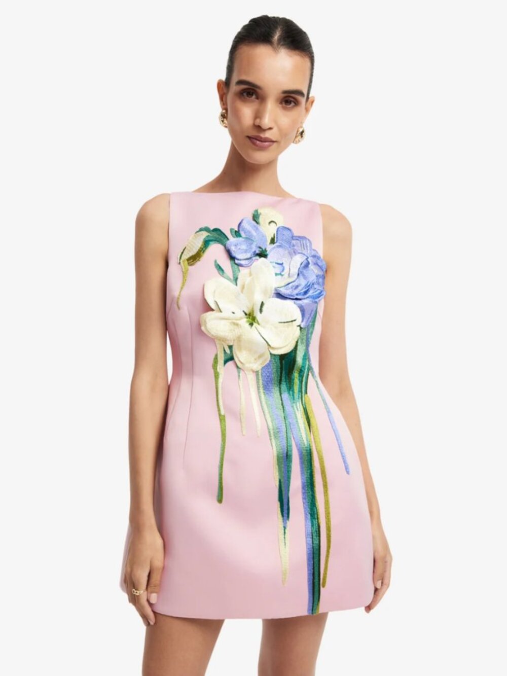 Leo Lin Ali Embroidered Boat Neck Mini Dress - Pastel Pink, Size US 8, NWT